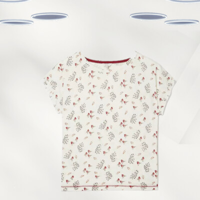 Ex Fat Face Damen Kurzarm Robin Jersey Oberteil In Elfenbein