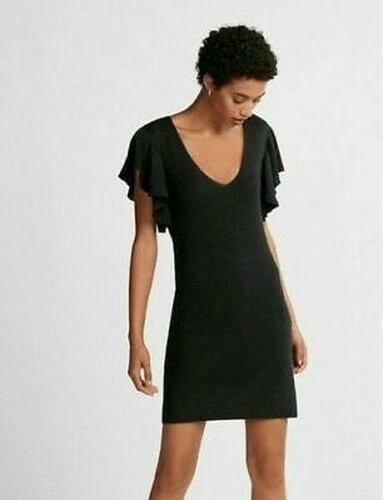V-Neck Flutter Sleeve Sweater Dress 