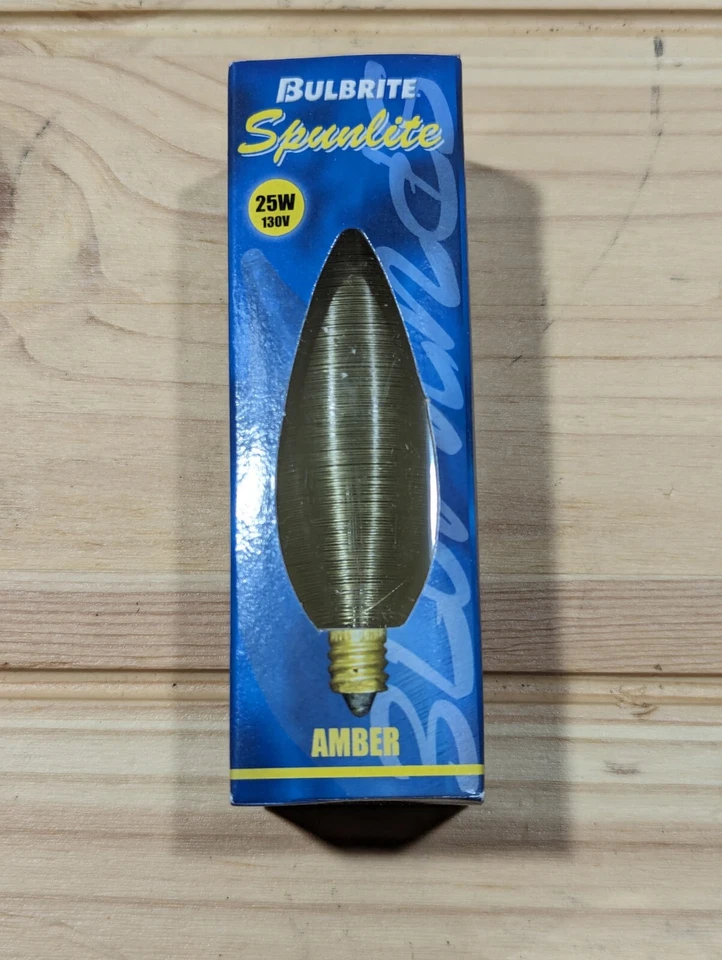 (QTY 4) NEW Bulbrite Spunlite 25C11A 25W 130V Spun Thread Amber Candelabra Bulb  - Image 2 of 4