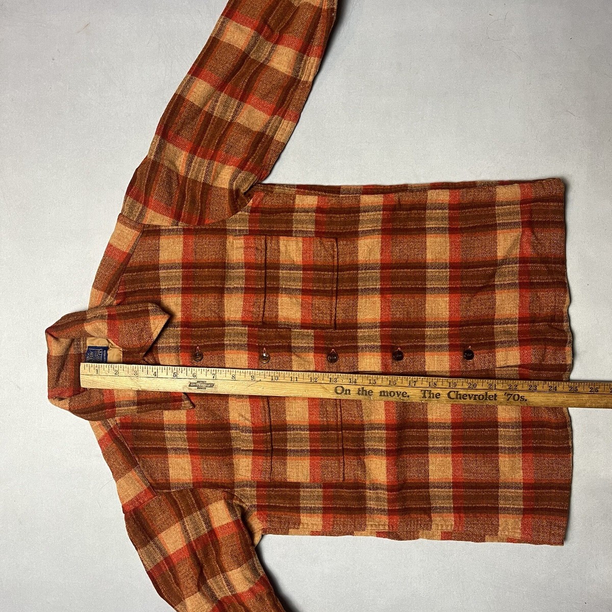 Vintage 50s Pendleton Loop Collar Shadow Plaid Wool Button Up