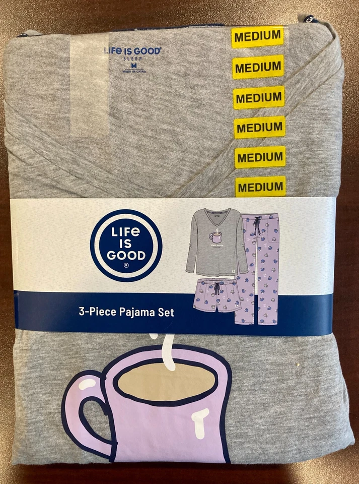 Life is Good Damas Manga Larga, Corto y Pantalón, Juego de 3 Piezas PJ Grande Foto 3 de 4