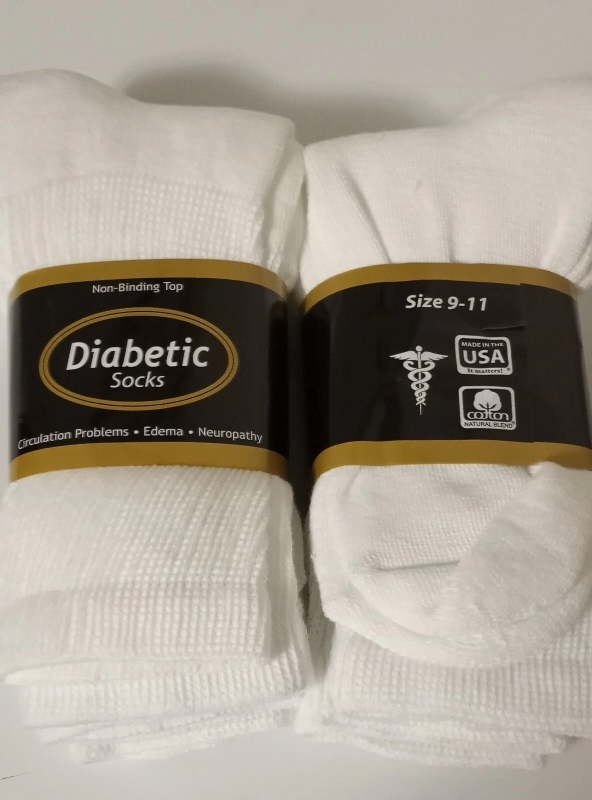 *** 12 Pair Diabetic White Crew Socks MADE IN THE USA 9-11 ***