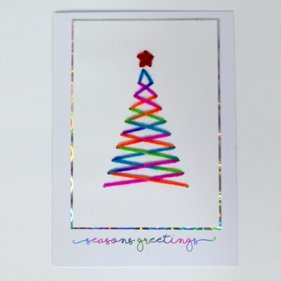 Handgenähter Neon Wolle Garn Baum - Handarbeit genäht Weihnachtskarte - A5 - (SC003)