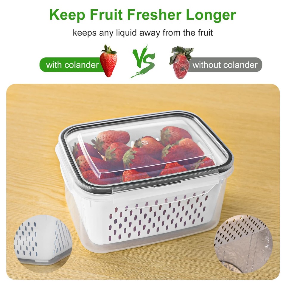 5 PCS Large Fruit Containers for Fridge Leakproof Food Storage