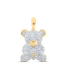 10K Yellow Gold Womens Round Diamond Teddy Bear Animal Pendant 1/2 Cttw