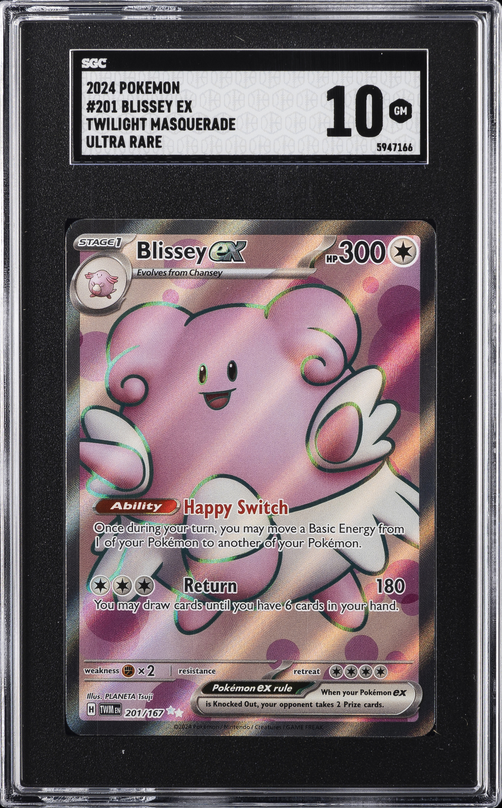 2024 POKEMON TWILIGHT MASQUERADE,  ULTRA RARE #201 BLISSEY EX SGC 10 GM