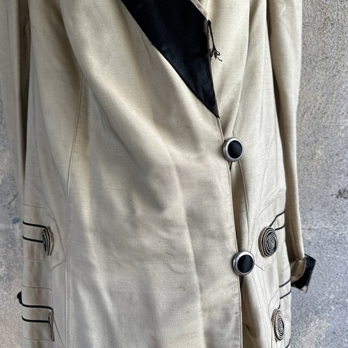 Antique Edwardian Ecru Silk Duster Driving Coat Metal Button Sports Vintage - Picture 5 of 21
