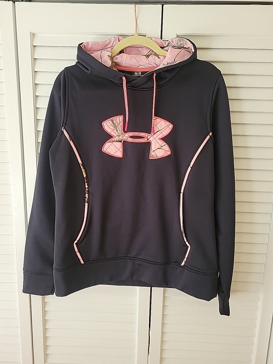 Under Armour Hoodie Womens Medium Pink Black Fleece Long Sleeve | eBay