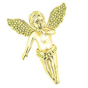 Authentic 0.70 Ct ROUND Cut Simulated 14K YELLOW GOLD Plated MEN's ANGEL PENDANT JEWELRY