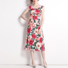 Women Floral Ruffle Wide Strappy Midi Dress Square Neckline Sleeveless Summer