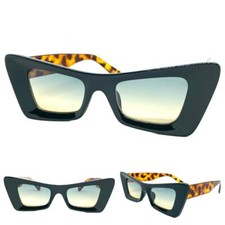 Classy Elegant Modern Retro Cat Eye Style SUNGLASSES Funky Thick Frame Teal Lens