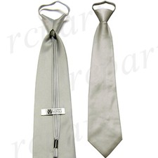 New Polyester Men's ready knot zipper pre tied neck tie solid silver gray formal