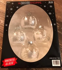 The Christmas Shoppe 4 Handcrafted Glass Ornaments Snow and Ice Reindeer