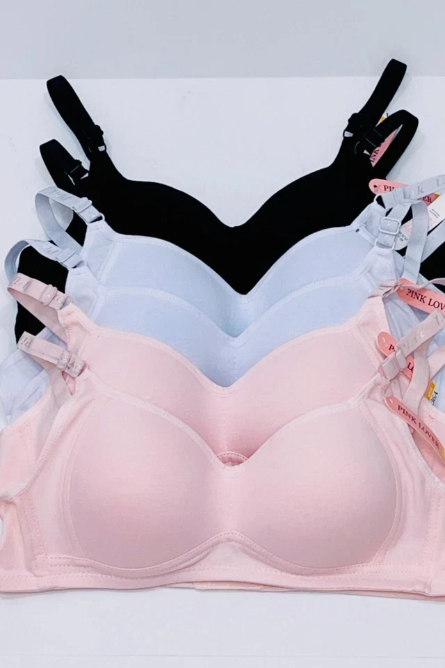 Paquete de 6 sujetadores adolescentes súper suaves copa de algodón sujetador lencería inalámbrica 3 ganchos niña Foto 3 de 4