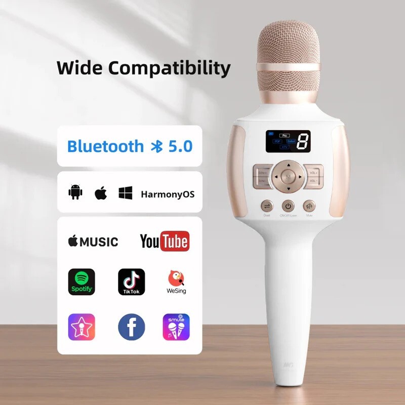 MEINIAO Karaoke Microphone  Bluetooth with Digital Screen Handheld Portable NEW