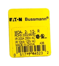 BUSSMANN Ceramic Fuse MDA-2-1/2-R,C 2.5 A, 250V AC, 5 Pack - Grainger Item 1CL99