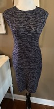 Ann Taylor Womens Size Small Navy Blue & White Sheath Career Dress EUC
