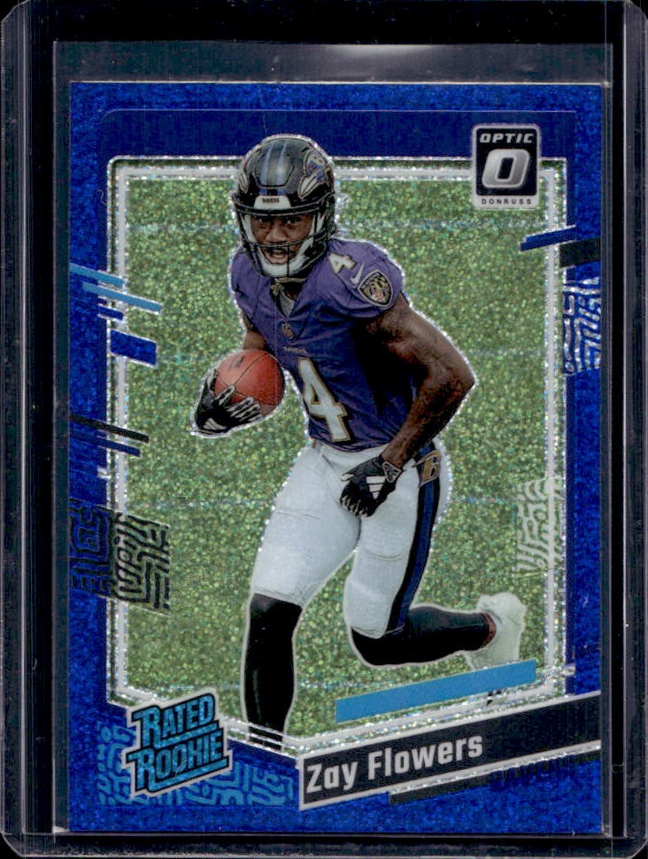 2023 Mosaic Optic Zay Flowers Blue Glitter Prizm Rated Rookie #210