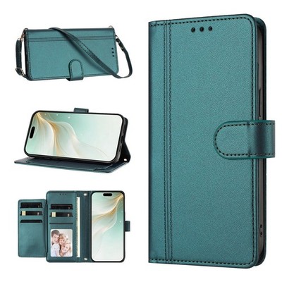 For Various Phone 9 Cards Crossbody Wallet Case Leather Flip Stand Cover 2 Strap