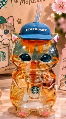 Starbucks Singapore x Mofusand 2026 Collection Cat Shaped Glass Cup Orange Tabby