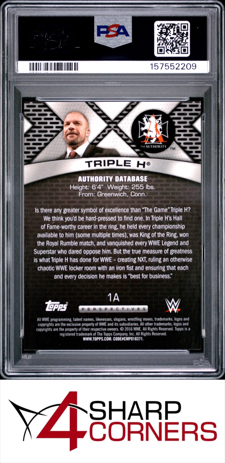 2016 TOPPS WWE PERSPECTIVES #1A TRIPLE H POP 1 PSA 10 view 2