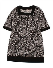 VINTAGE Womens Basic Dress UK 16 Large Black Animal Print Polyester AA11