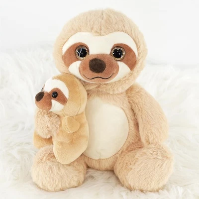 THE MAGIC TOY SHOP Plush Mum and Baby Sloth Teddy Soft Toy for Kids Cuddly Stuffed Wild Animal Toy