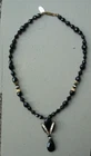 Miriam Haskell Black Beads with Clear Stones and Gold Tone Metal Trim Necklace