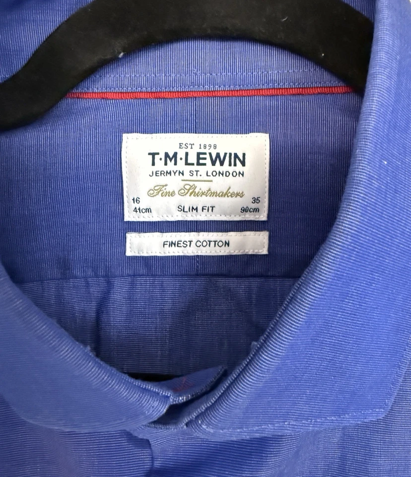 TM Lewin Dress Shirt Blue Slim Fit 16 35 - Image 2 of 3