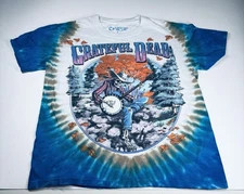 Vintage 2000 Grateful Dead Liquid Blue Tie Dye T-Shirt Banjo Skeleton Sm