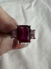 Radiant Cut 3 Stone Ring Size 7 Ruby Red And Pink Stones Marked 925