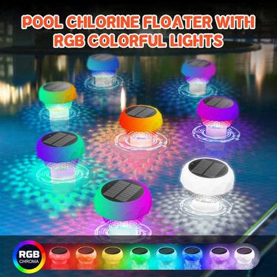 2 in 1 Floating Pool Lights Solar Powered with Chlorine Floater, Pool Lights ...