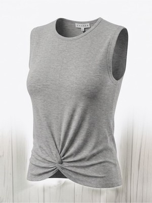 NWT CHASER Heirloom Woven Knotted Front Gray Sleeveless Top, S/M