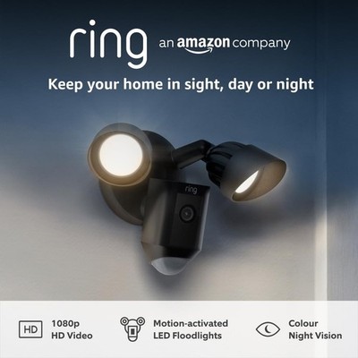 Ring Floodlight Cam Wired Plus Outdoor Überwachungskamera 1080p HD Video Schwarz