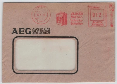DR Freistempel-Vorderseite STETTIN 1945 AEG Motorschutzschalter [537] - Bild 1 von 2