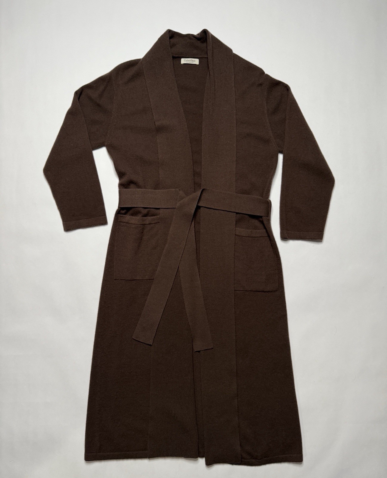 Calvin Klein Collection Fall 1996 Brown Cashmere Belted Duster Cardigan M image 2