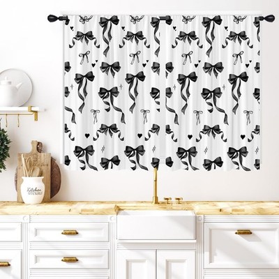 Bow Kitchen Window Curtains 27.5 x 39 Inch Rod Pocket Small Short Mini Cafe B...