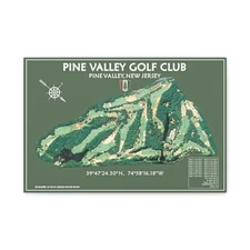 Pine Valley Golf Club Aerial Golf Course Map on Wrapped Canvas