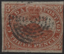 Canada 1852 #4 3p red, beaver, wove paper, used