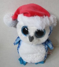 Ty Beanie Boo Icicles the Owl Blue 6” Plush Toy Christmas Santa Hat