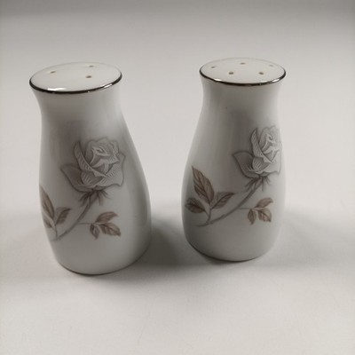 Noritake China Rosay Salt & Pepper Shakers Gray Rose Missing/Inserted Corks