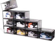 Shoe Boxes Clear Plastic Stackable 10 Pack Sneaker Storage Black 10PCS-Side