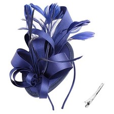 Fascinators Royal Banquet Ribbons Feathers Headwear Cocktail 5.3" / Navy Blue