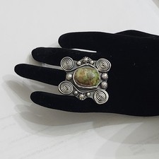 Very Large, Navajo Sterling Silver, Green Turquoise Ring, 22.5 Grams, SZ. 6, EXC