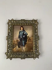 Vtg Miniature Ornate Brass Frame ITALY 4x3 Colonial Art Blue Boy T. Gainsborough