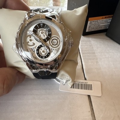 New ACTIVA Analog Quartz Sports Wristwatch Black Band Silver Stainless Steel