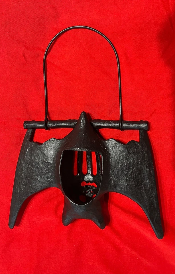 HTF RARE POTTERY BARN Halloween Large Bat Cast Iron Hanging Votive Candle Holder - Image 2 of 4