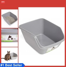 High-Back Litter Box Grey Large 18.5 Inch Scatter Shield Cat Litter Pan