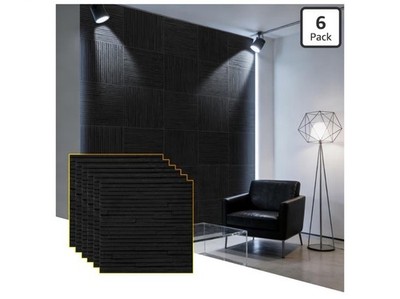 6 Pcs 3D Black Faux Stone Wall Panels, 11.8'  x 11.8 ' x 0.2'', Inorganic