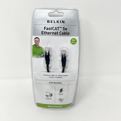 Belkin FastCAT 5e Ethernet Cable 50ft RJ45 Male/Male Black Networking 2006 NEW